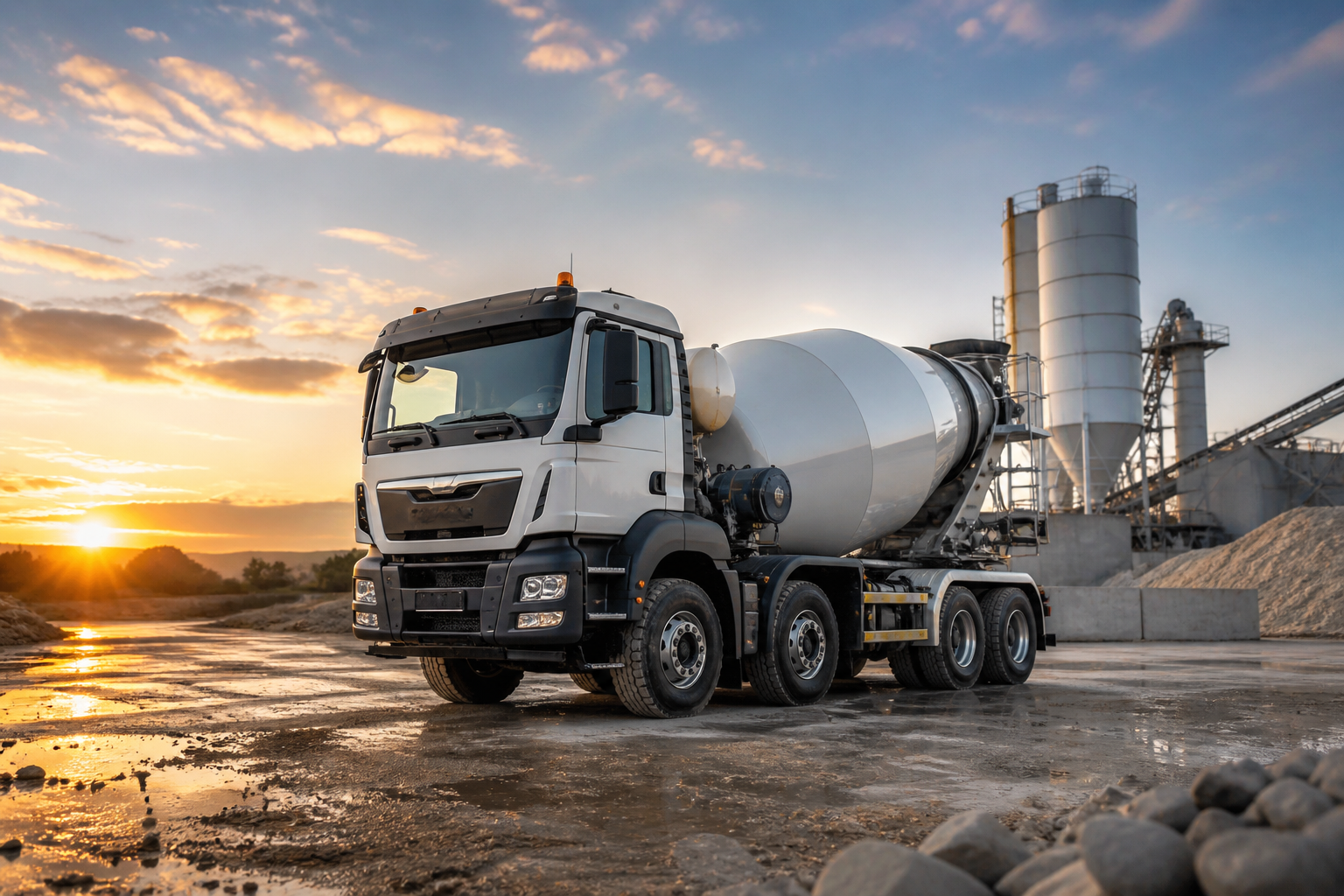 Concrete truck on construction site